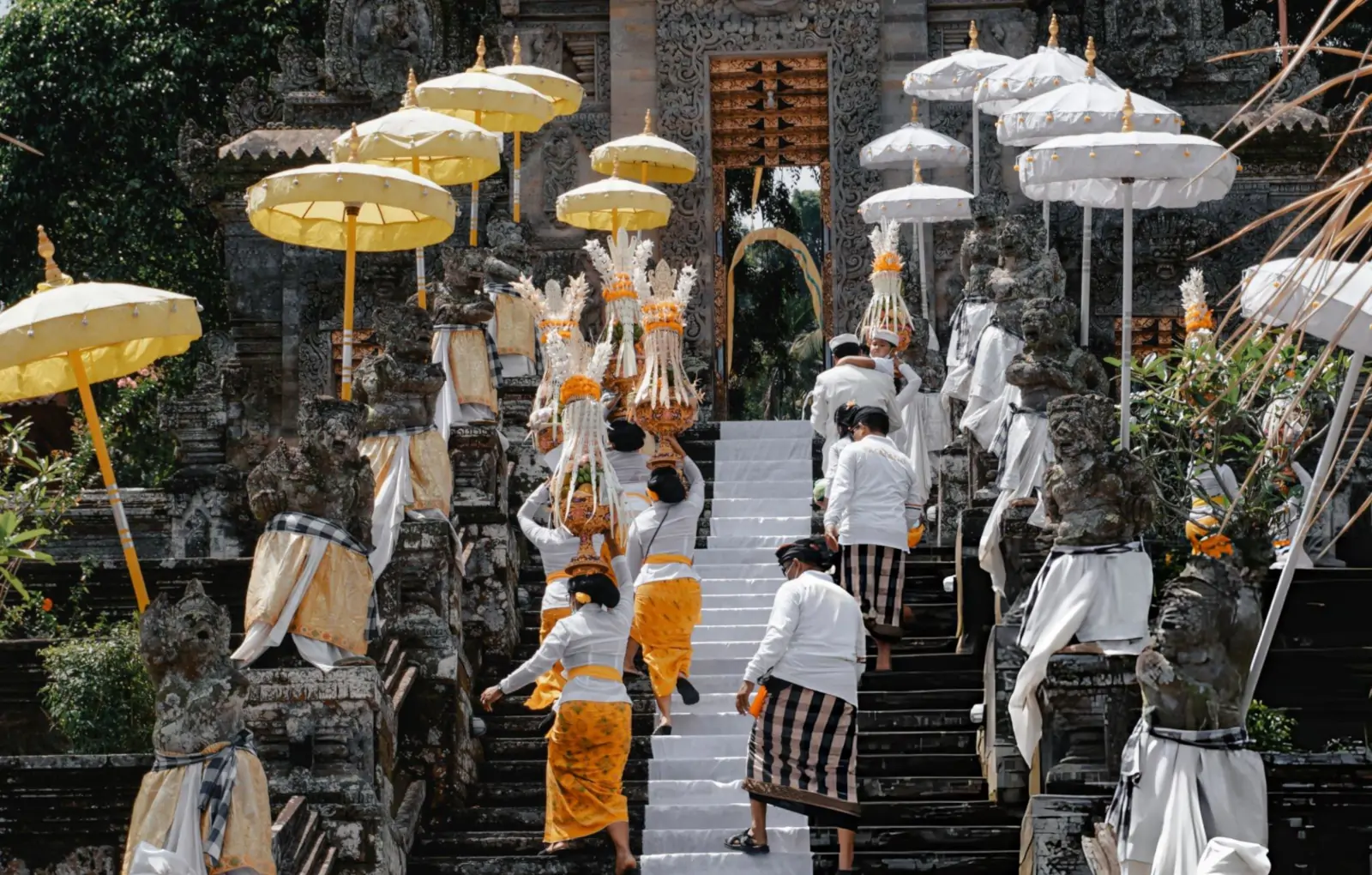 Balinese Hindu ceremony during Galungan festival in Bali temple