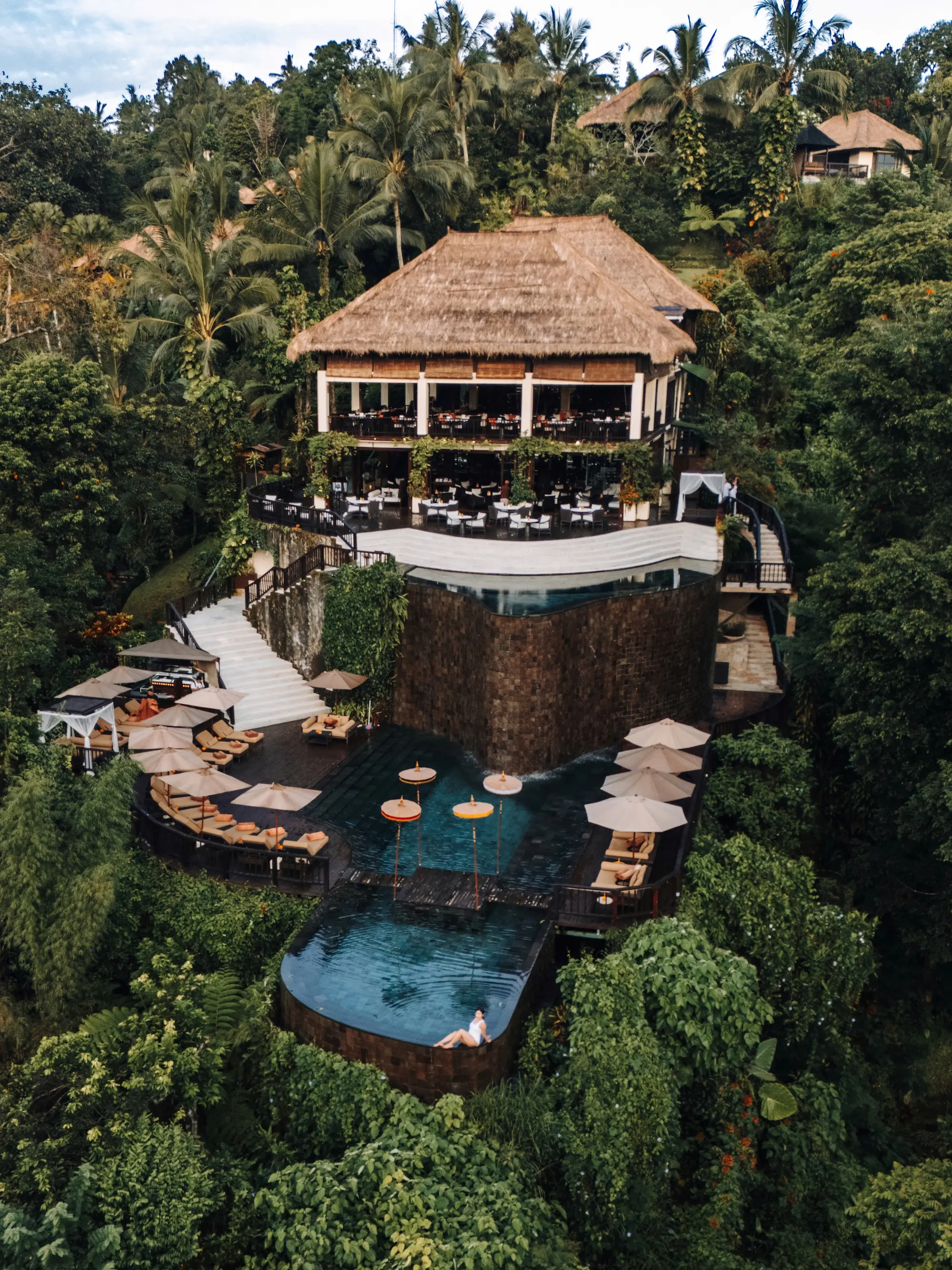 Elegant Christmas evening dining in Bali jungle resort
