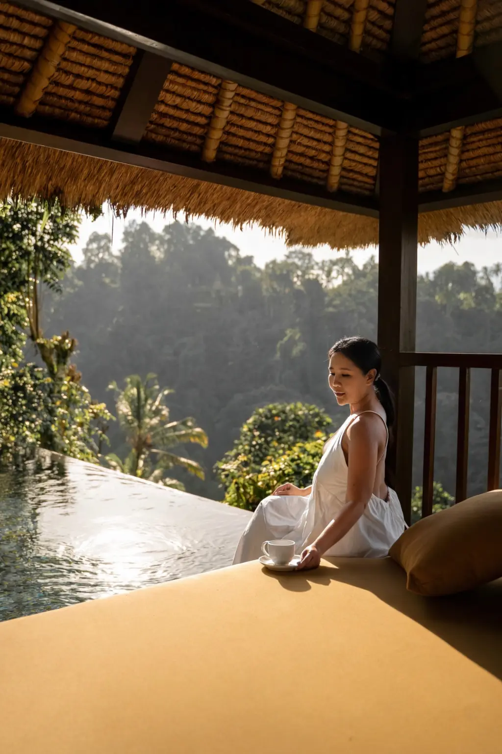 Warm tropical Christmas evening dining in Bali