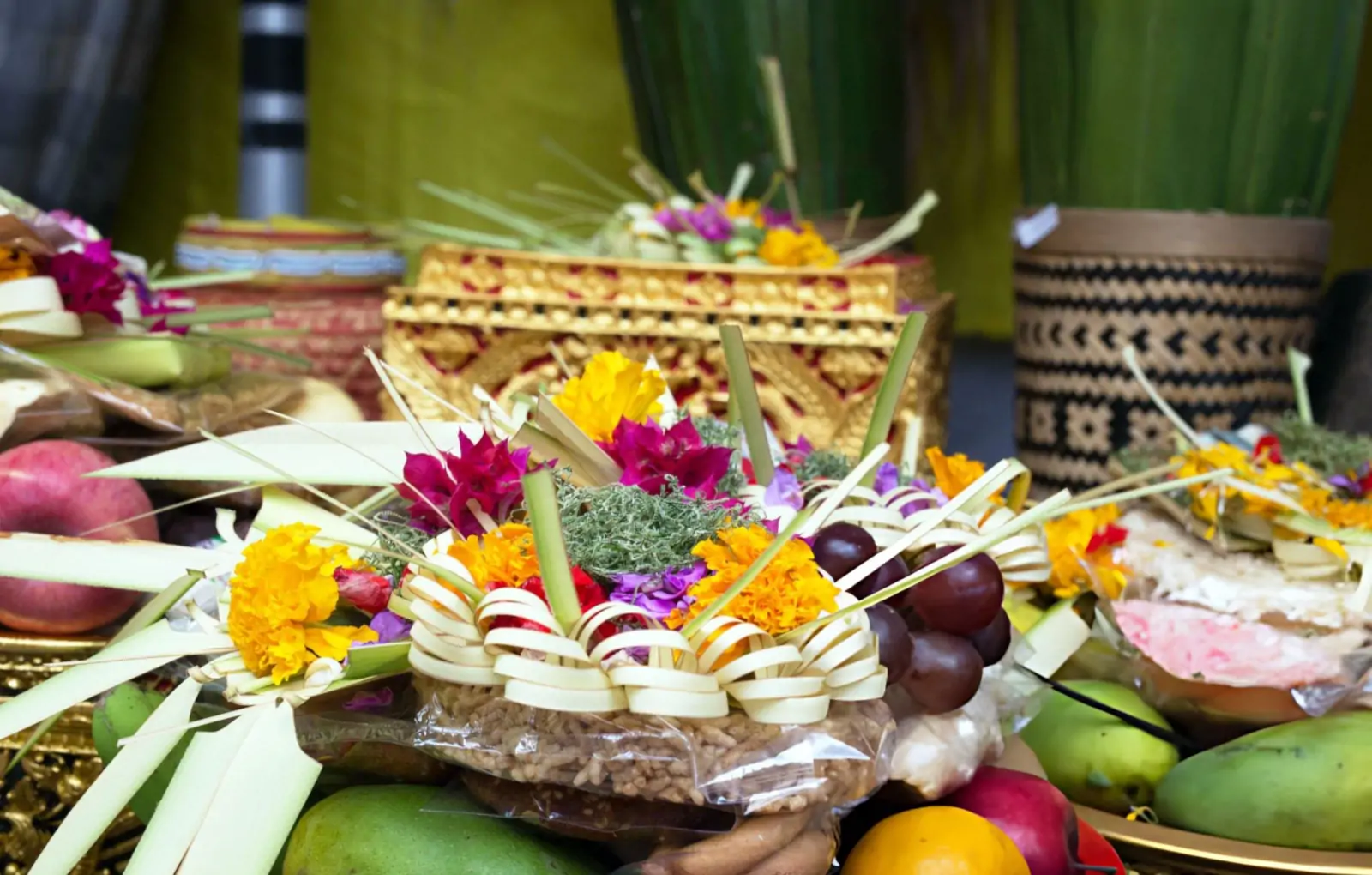 Traditional Galungan offerings prepared at Balinese temple ceremony
