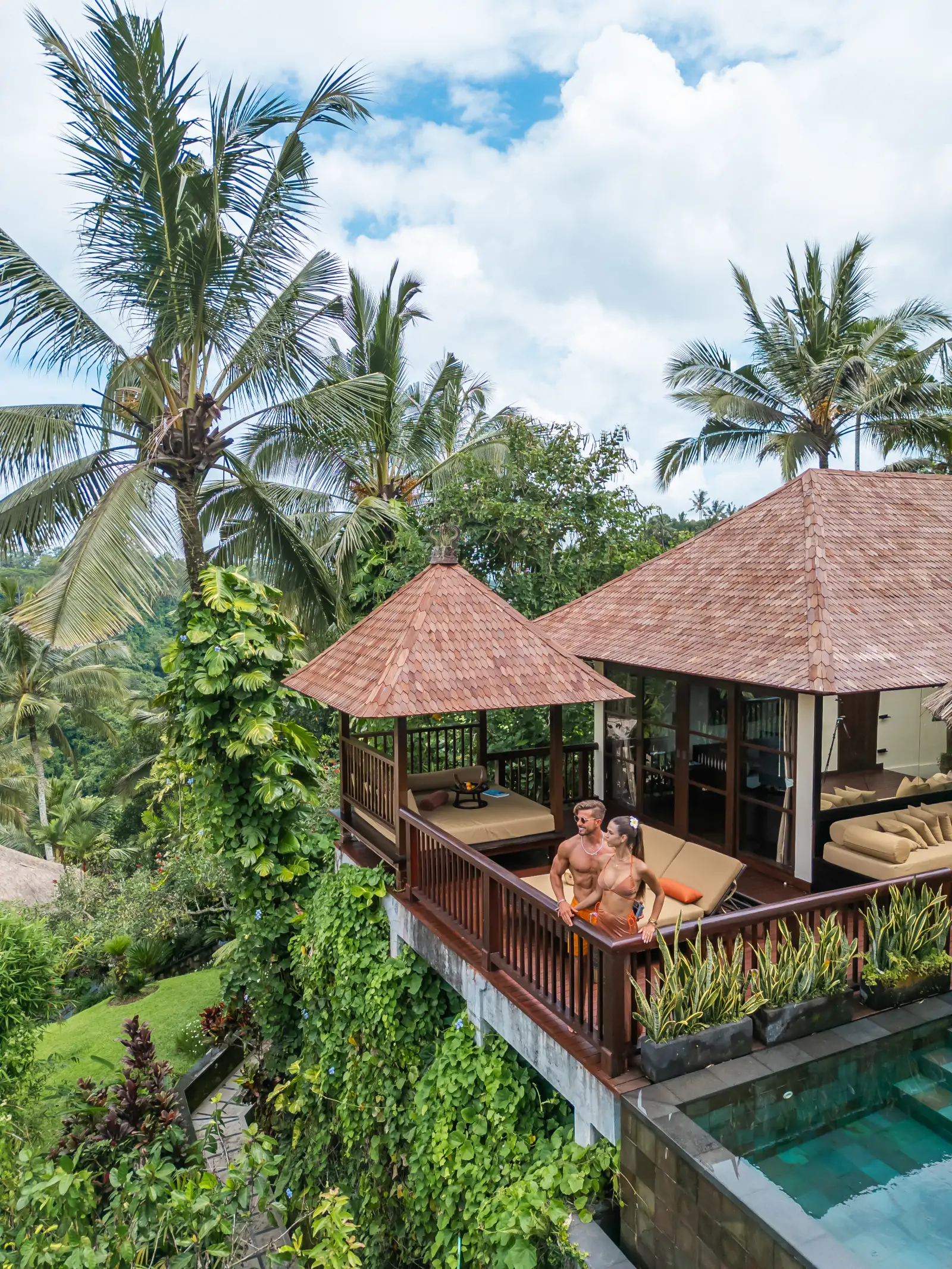 Couple enjoying private pool villa at Hanging Gardens of Bali in March