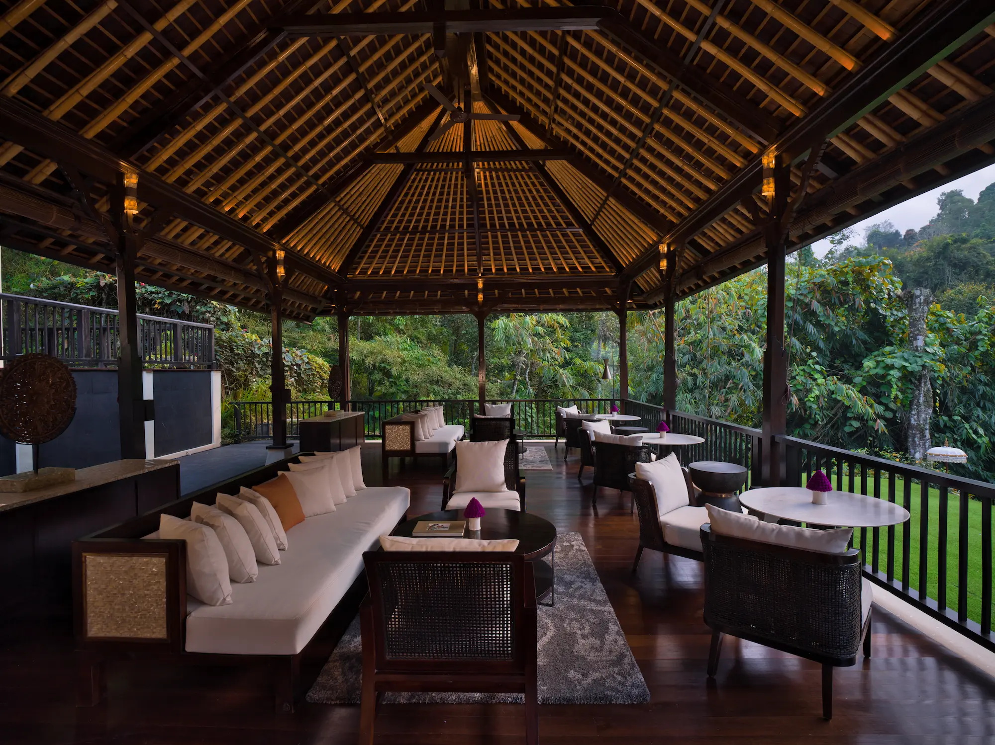 Expansive luxury lounge with designer seating and jungle views at The Hidden Palace, Hanging Gardens of Bali