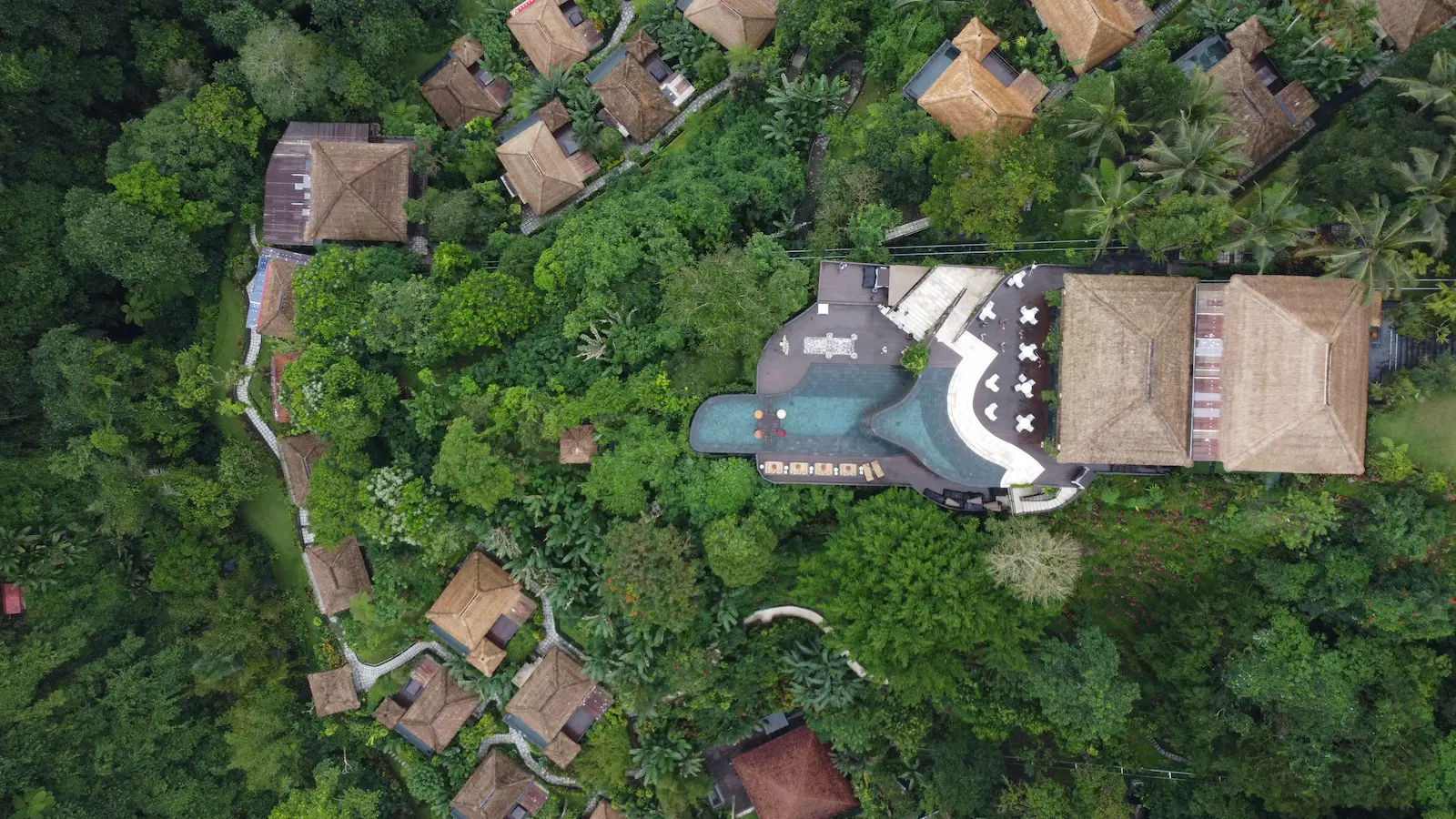 Hanging Gardens of Bali iconic two-tiered infinity pool with panoramic Ubud jungle views