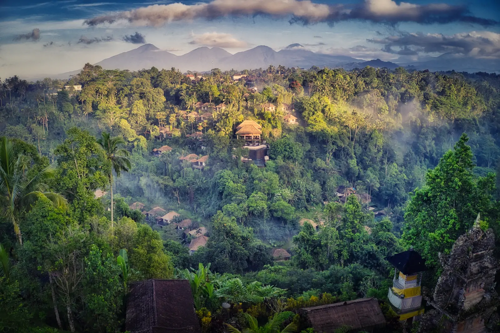 Romantic Ubud jungle sunrise during March in Bali
