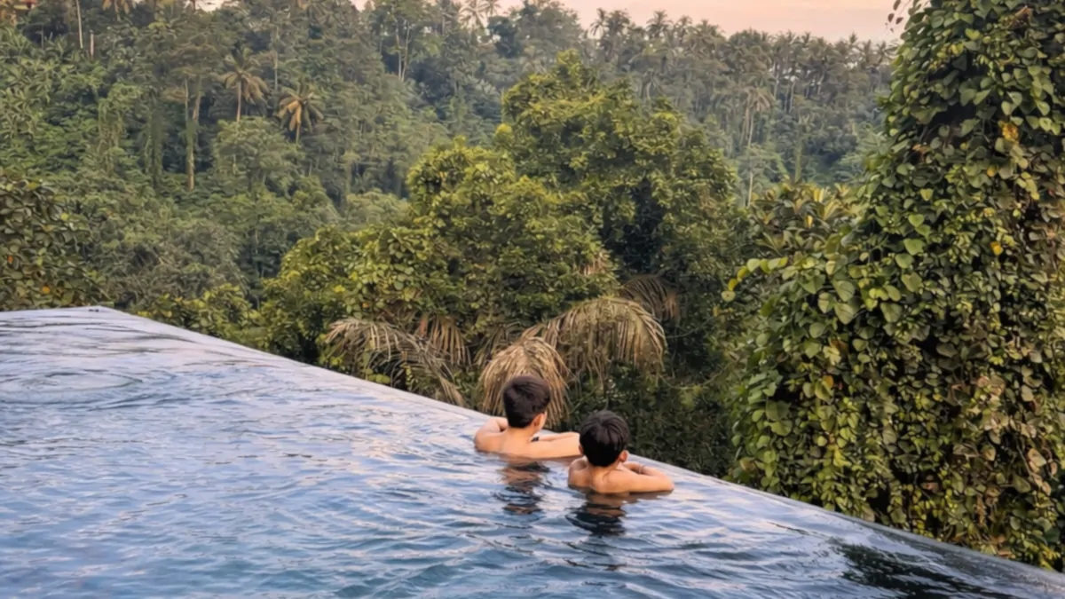 Private infinity pool experience in Ubud jungle villa at sunrise with calm atmosphere