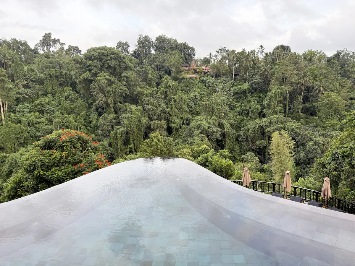 Hanging Gardens of Bali twin-tiered infinity pool overlooking the Ayung River Valley in Ubud