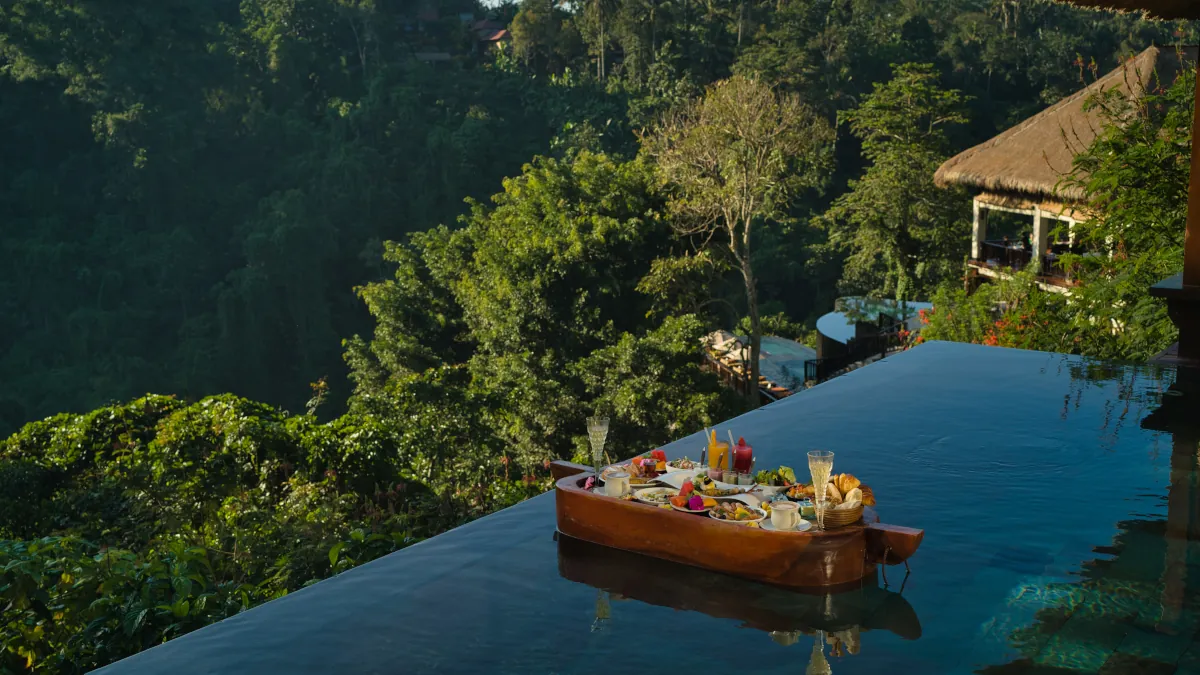 Luxury wellness morning at a private infinity pool villa at Hanging Gardens of Bali in Ubud
