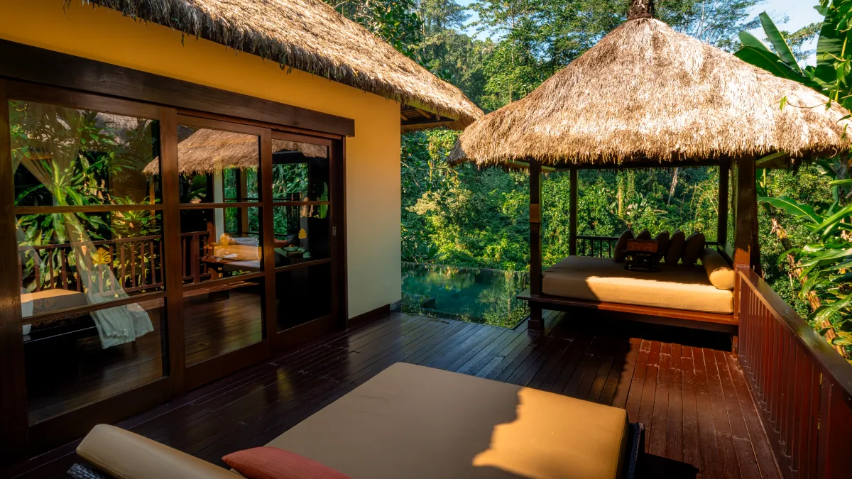 Private infinity pool villa at Hanging Gardens of Bali in Ubud rainforest