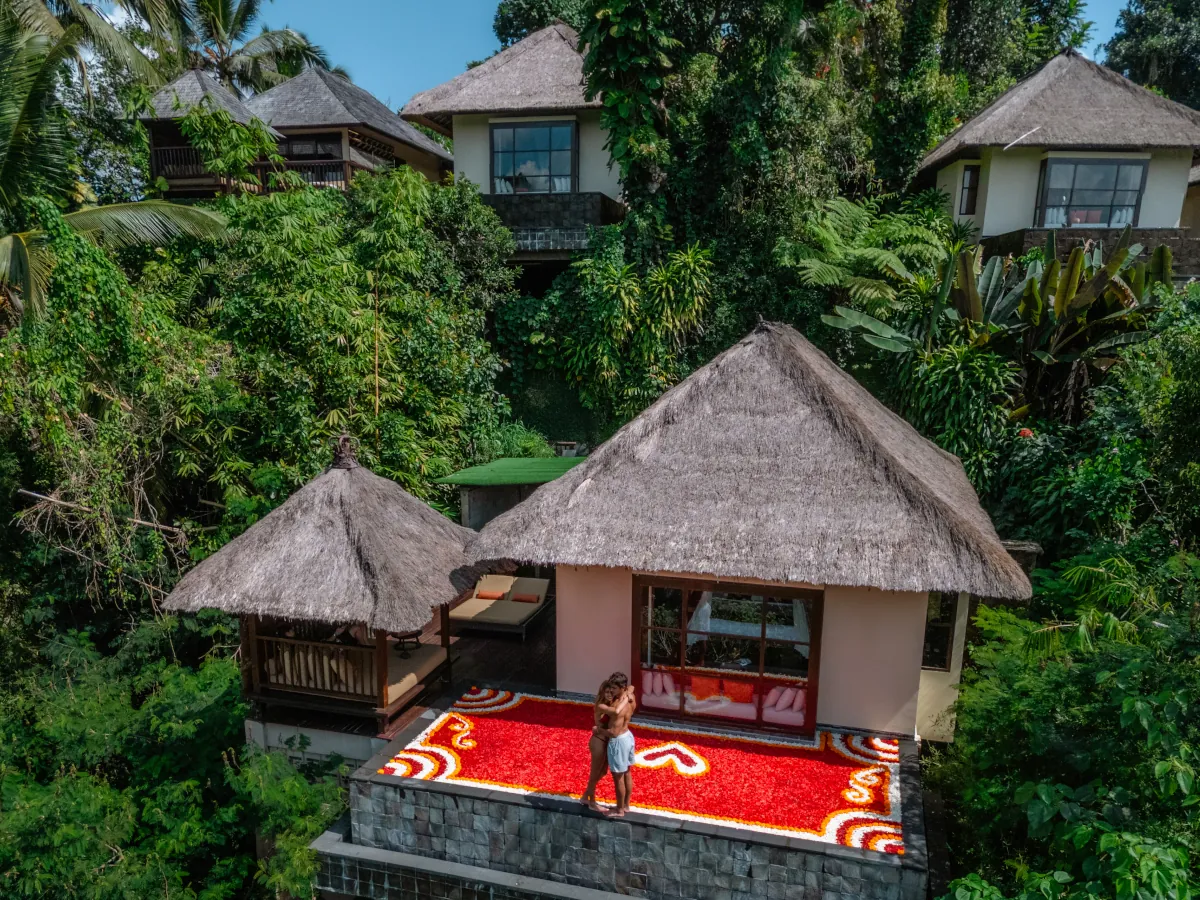 Romance in Bloom flower-filled private infinity pool at Hanging Gardens of Bali in Ubud