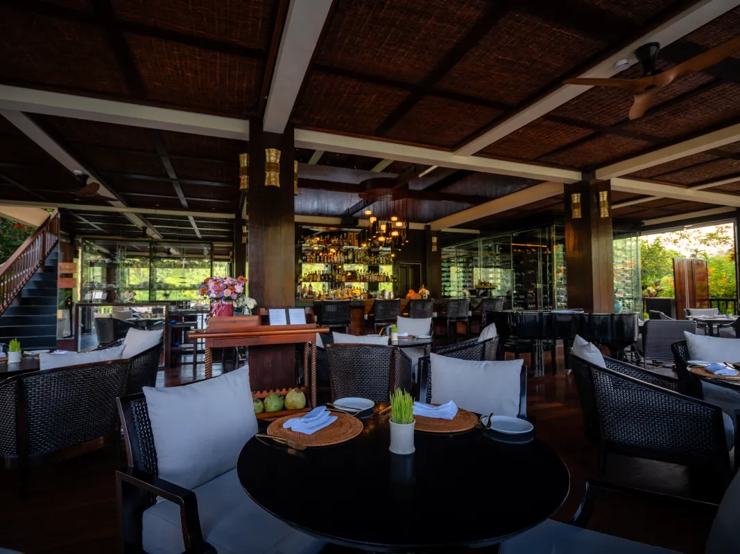 Three Elements Bar and Lounge at Hanging Gardens of Bali overlooking the infinity pool and Ubud rainforest